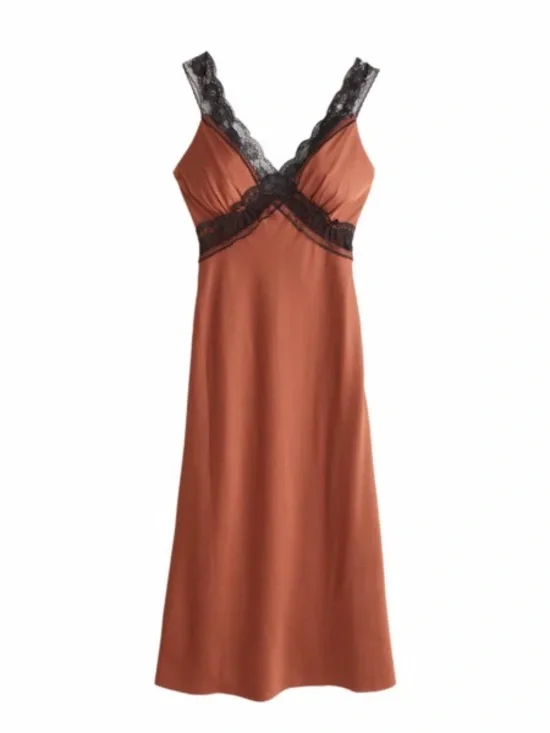 Abercrombie & Fitch Satin Slip Midi Dress Lace - Picture 2 of 7